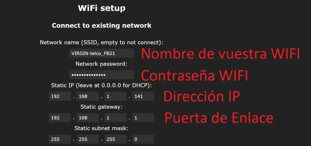 configuración wifi WLED